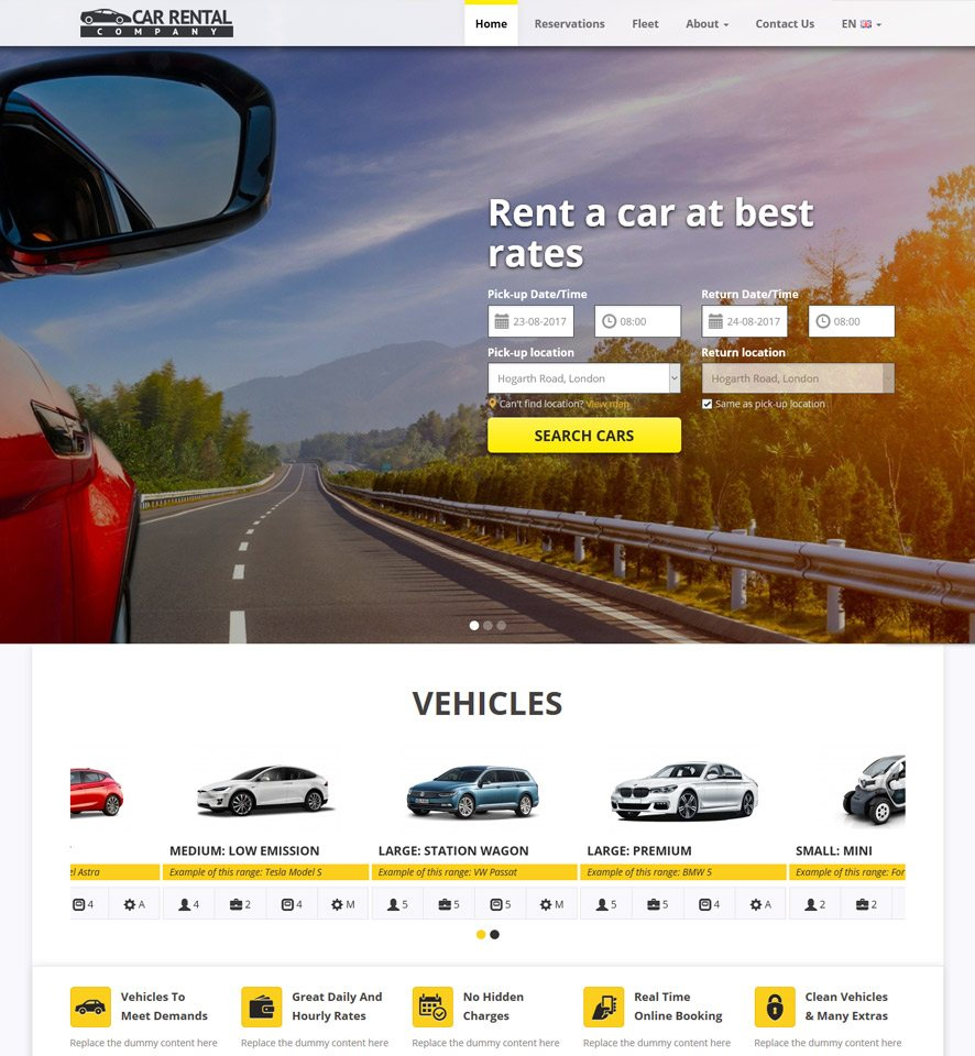 Mẫu website cho thuê xe ô tô